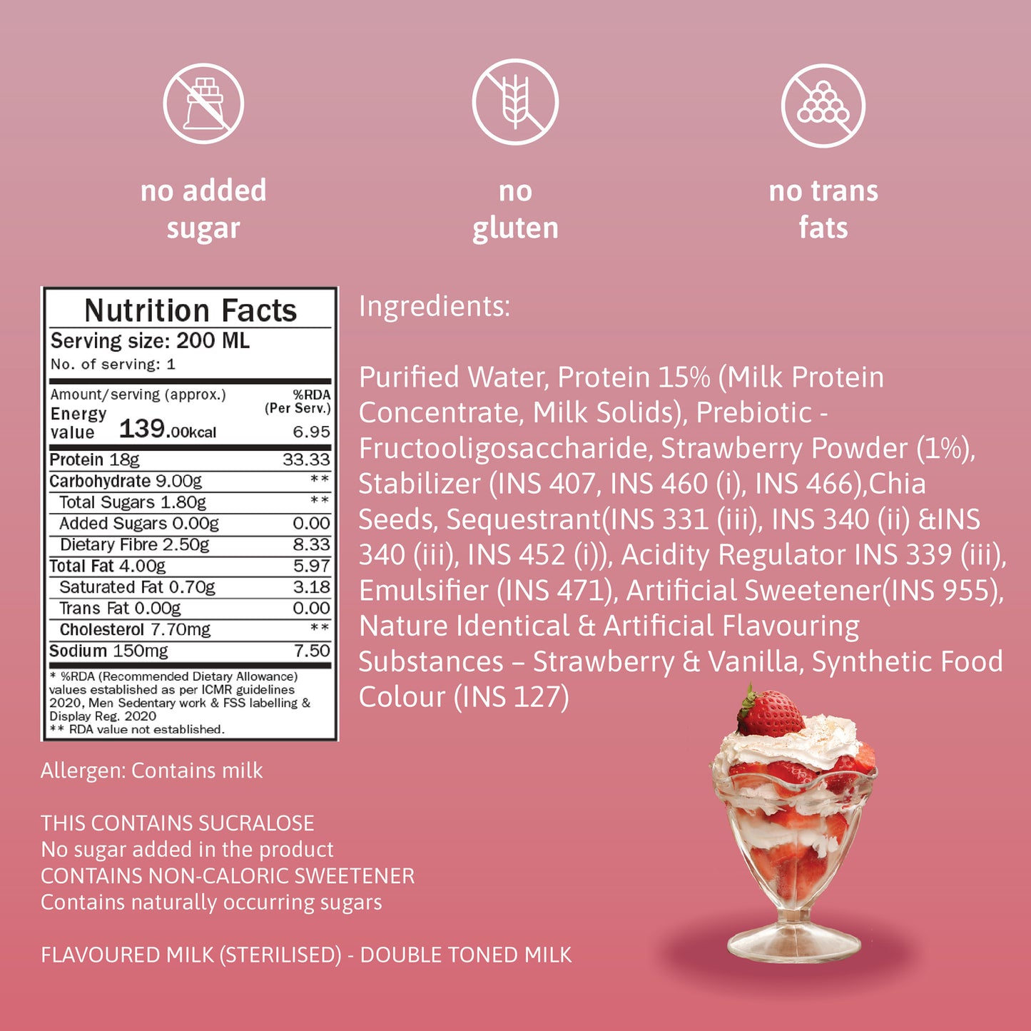 Protein Milkshake - 18g Protein - Strawberries & Cream Flavour